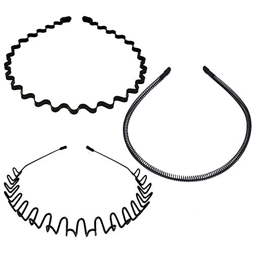 Etercycle 3kom metalne trake za kosu, Crna modna opružna traka za glavu za muškarce & žene,Unisex elastični sportski Široki obruč za kosu