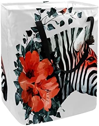 Akvarelna Zebra sa crvenim cvetnim printom sklopiva korpa za veš, 60L vodootporne korpe za veš kante za veš igračke za odlaganje spavaonice u kupatilu