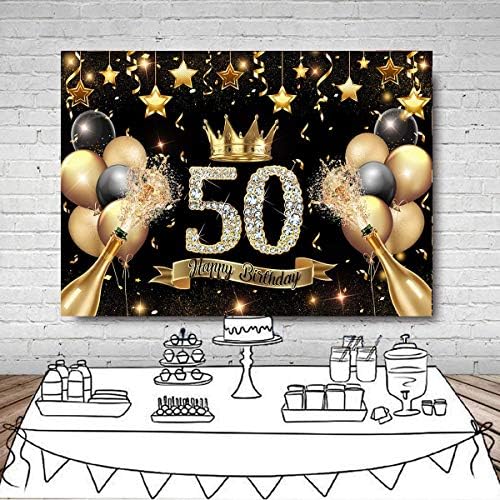Withu sretan 50. rođendan pozadina Banner Golden Glitter šljokice baloni fotografija pozadina pjenušava dijamant pedeset godina Rođendanska zabava Fabulous ukras Studio rekvizite
