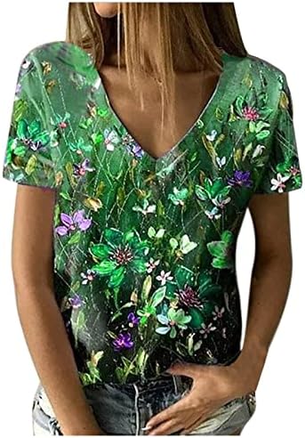 Ženska bluza Ljetna odjeća Y2K kratki rukav Dubinski V vrat Pamuk Cvijet Graphic Lounge Top Thirt za djevojke G1