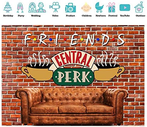 SJOLOON prijatelji Central Perk tema pozadina crvena cigla zid Retro Pub Sofa i kafa za 80-ih 90-ih Prijatelji rođendansku zabavu ukras portreti Photoshoot 11840