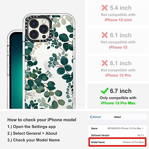 Mosnovo Kompatibilan sa iPhone 13 Pro Max Case, Eukaliptus lišće Ispis za djevojke Mingen [BuffeTech ™ ShockOtproof] Prozirni TPU Bumper Clear Clean Custom poklopca dizajniran za iPhone 13 Pro max 6,7 inčni