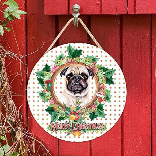 Seoska kuća Drveni znak Plaque Božićni vijenac za pse za pseći za pseće dobrodošlo Wood trijem za vješalice na vratima za vješalice za prednje vrata Shabby Chic Style Božićni zidni ukrasi 6 inčni