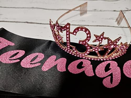 Sretan 13. rođendan Tiara i krila pokloni Crystal Rhinestone princeza kruna rođendanska djevojka Party Favor Supplies Pink krune Crna krila