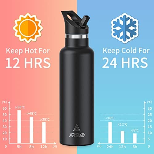 ARSLO boce od nehrđajućeg čelika izolirana, dvostruka zidna sportska boca sa poklopcem i slamom, znojnim BPA slobodnim za održavanje