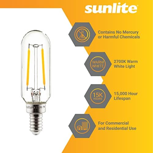 Sunlite 80502 LED filament T8 cevasta sijalica, 2 Vata , kandelabra E12 baza, zatamnjiva, 85 mm, ul lista, 130 lumena, 2700k topla bela, 1 tačka