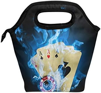 HEOEH kazino Poker plava vatrena torba za ručak Cooler tote torba izolovana Zipper kutije za ručak torba za vanjsku školsku kancelariju