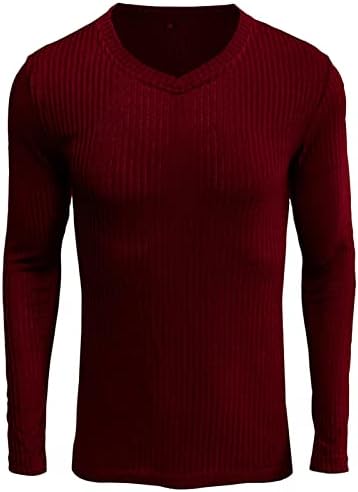 Muški povremeni slatki fit V-izrez pulover Dukserice pune boje Pletene košulje dugih rukava rebraste vrhove
