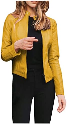 JXQCWY ženske jakne od umjetnih kožnih kožnih kože, zip up motocikl kratka PU moto biciklistička odjeća Tanak obloženi kaput