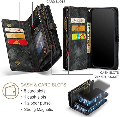 Futrola za telefon futrola za novčanik za iPhone 6 / 6S / 7 / 8, 2 u 1 odvojiva Premium kožna torbica sa magnetnim patentnim zatvaračem