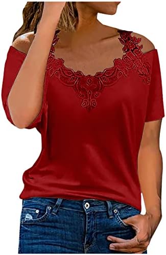 Majice za žene 2023. ljeto V-izrez Ležerne prilike Crochet Solid Caims Dressy bluza Kratki rukav Elegantni tunički vrhovi