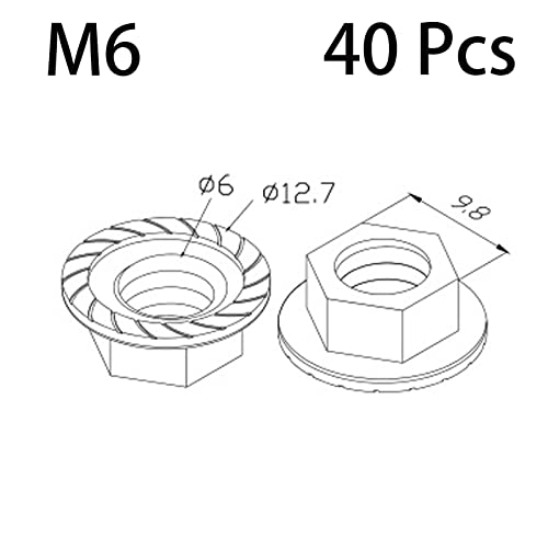 40kom M6 šestougaone prirubnice, niklovane od ugljeničnog čelika za čekić glava vijak T vijak T-Slot aluminijumski profil, visoke