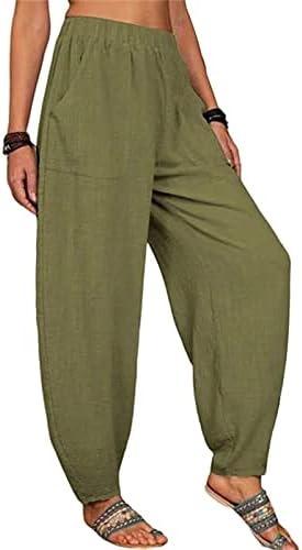 Pamučne platnene hlače Žene Ljetni Harem Capris Hlače Labavi fit plaža joga hlače visoke elastične struke duge pantalone s džepovima
