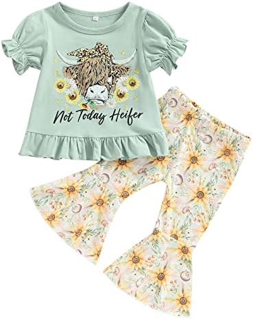 Dječja dječja dječja djevojka odjeća za ljetnu odjeću set majica krave kratke majice kratkih rukava i cvjetne pantalone