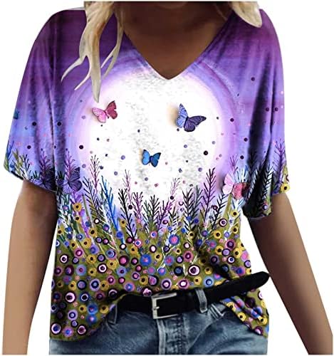 Dame V izrez Spandex Tops Lounge Bluzes Košulje Kratki rukav Cvjetni print Summer Jesen Vrhovi odjeću Trendi RS