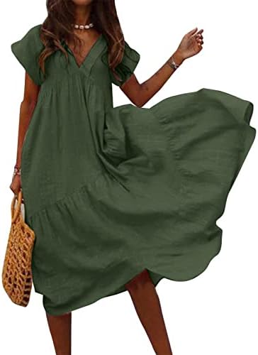 Jjhaevdy ženski ubod plus veličina kratkih rukava ljeto plaža sandress v izrez labava majica haljina visokog struka