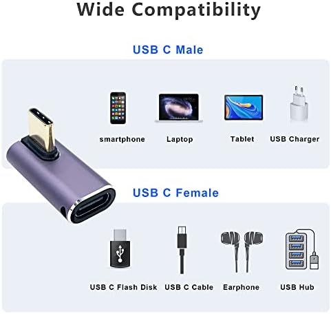 Kallaudos desni ugao USB C adapter 240W, 90 stupnjeva USB C muški do ženskog adaptera, tip C 40Gbps Data 8K Extender proširenje adaptera