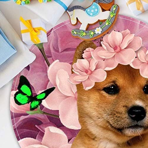 Heoeh Shiba pas sa vijencem u cvijeću leptir, Neklizajući otirač 15,7 okrugli tepih tepisi tepisi za djecu spavaća soba dječja soba
