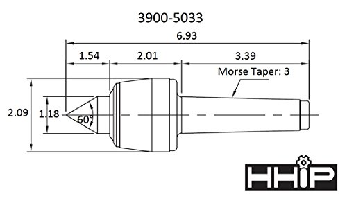 HHIP 3900-5033 Tip A Pro-serija brzi CNC živi centar, 3 Morse konus, 200 lb. Brzina opterećenja, 4000 Max RPM, 7.09 OAL