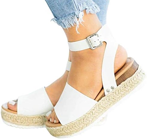 Gufesf široke sandale za žene, Ležerne Espadrille cipele klize na platformi Comfort otvorene gležnjeve elastične sandale sa remenima