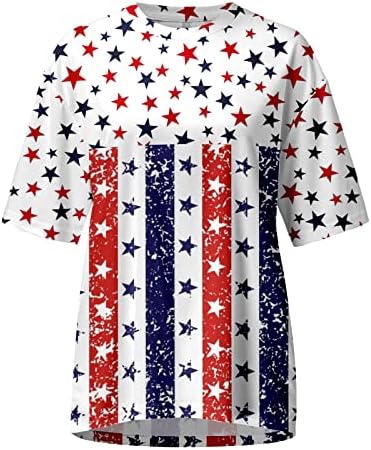 Patriotske majice za žene u USA zastavu Ljetni kratki rukav O izrez Tunički vrhovi Tie-dye Stars Loot Fit Comfy Holiday Ties Vrhovi