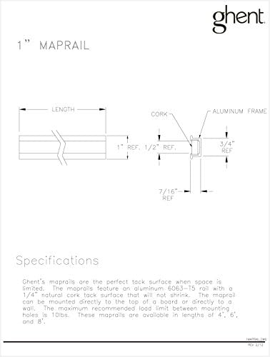 Gent aluminijumski 1-inčni Maprail dužine 4 stope sa umetkom od plute, 1 po kartonu
