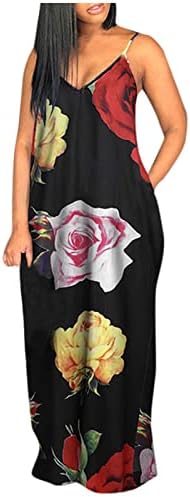 Ženska cvjetna print Maxi haljina ljeto bez rukava V izrez Spaghetti remenske haljine polka tat trendy casual duga haljina