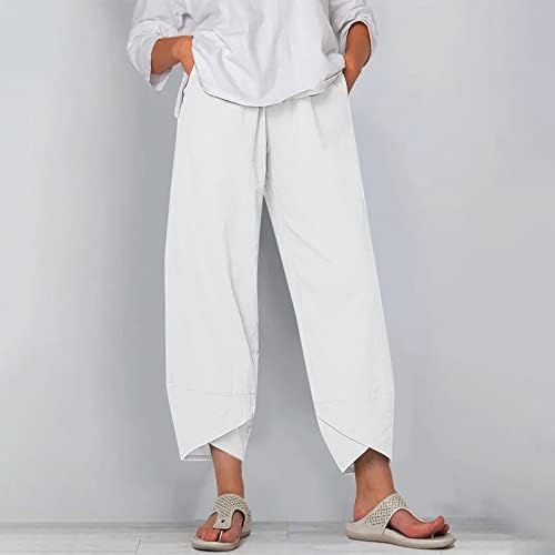 Corero Capris Hlače za žene Solidne boje pamučne posteljine hlače Ljeto udobne salone Lounge Loouse Loose Wide noga Obrezane džepove