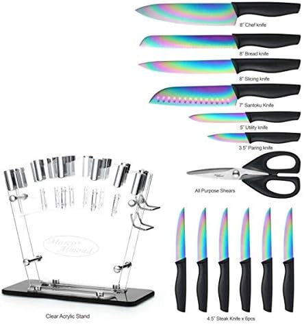 KYA35 14 kom Rainbow Titan Coating noževi za jelo set + KYA59 kašike sa dugim ručkama od nerđajućeg čelika obložene titanijumom