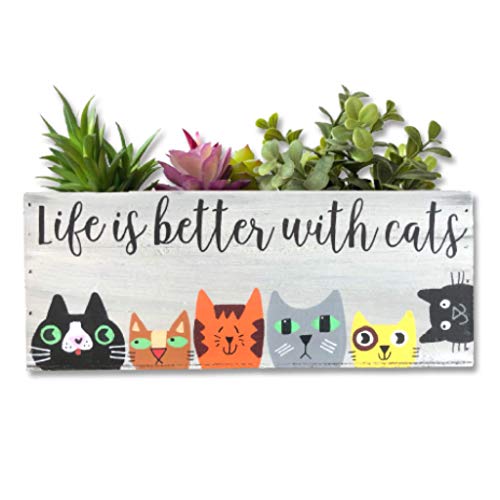 Život je bolji s mačkama Kutija sa drvenim planerom za drvo - šarmantan mačji sadnica za mačje ljubitelje, mačke mame, catnip - savršen