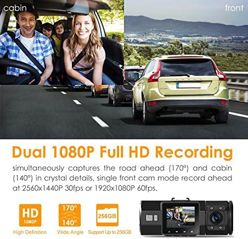 Vantrue N2 Pro uber Dual 1080p Dash Cam, 2.5K 1440p Prednja dash Cam, prednja i unutarnja kamera s korektom kamerom W / Infracrvena