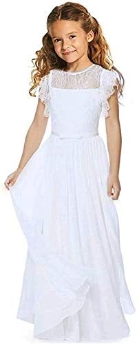 CQDY djevojka za cvijeće linija za vjenčanje čipkasta šifonska haljina za zabavu lepršavi rukavi bijela haljina za djeveruše