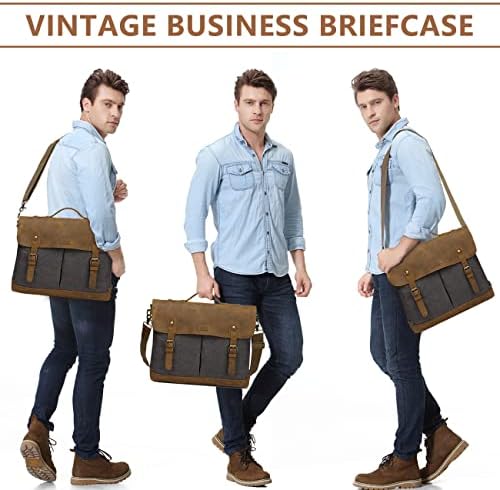 Kožna platna glasnik za muškarce, 15.6 inčni prijenosni prenosni vintage satchel poslovna torba na rame