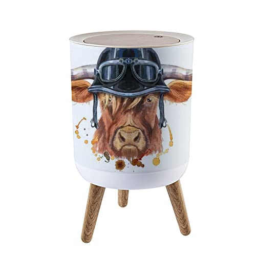 Mala kanta za smeće sa poklopcem Bull akvarelna grafika bik u biciklističkoj kacigi sa naočarima kanta za smeće za životinje okrugla