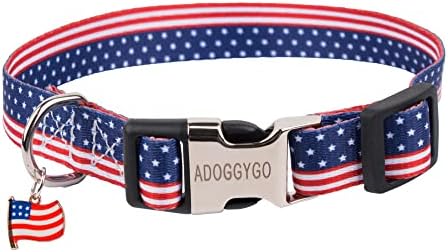 ADOGGYGO američki ovratnik za pse, plavi crveni kolor zvezde trake, patriotski 4. juli ogrlica za pse za male srednje velike pse Kućni