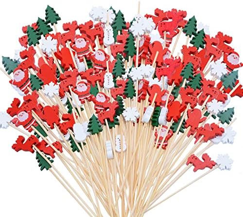 100 kom božićni koktel, a predjelo ukrasne čačkalice, voće odabire drvene bambusove čačkalice skele za božićni cupcake toppers ukrasi,