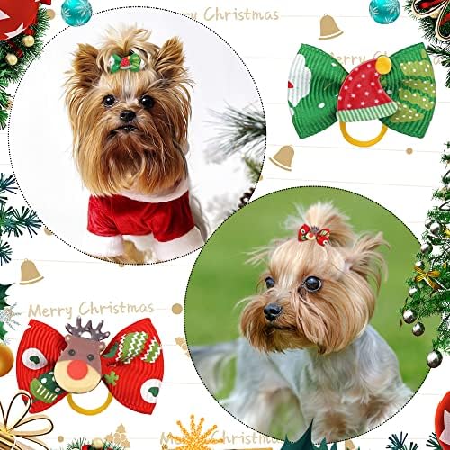 YXiang 40pcs Božićne lukove, slatke kose za kosu za malog psa, malog psa, ljubimce za kućne ljubimce Santa Claus Snowman Puppy Bowknot