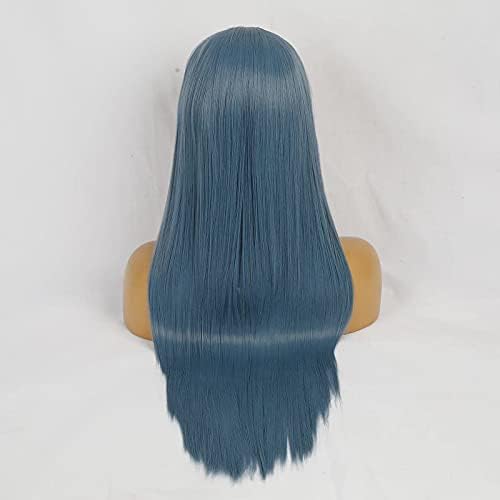 XZGDEN duge ravne pepeljasto plave čipkaste prednje perike za žene srednji dio 150% gustoće prirodna linija kose sintetički Cosplay