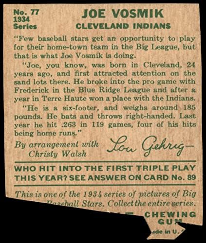 1934 Goudey 77 Joe Vosmik Cleveland Indijanci Autentični Indijanci