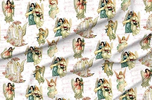 Spoonflower tkanina-anđeli visoki Božić viktorijanske muzičke zvijezde ružičasta bijela tkanina štampana na laticama potpis pamučna