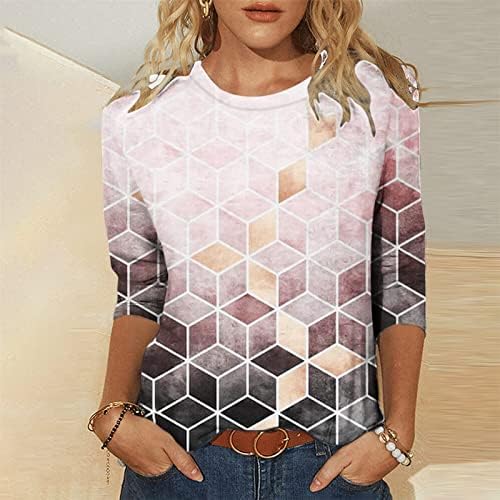 Ljetna jesena majica ženska odjeća trendy dugih rukava 3/4 rukava s kraljevskom vratom pamuk grafički ručak Top Tee za žene sx sx