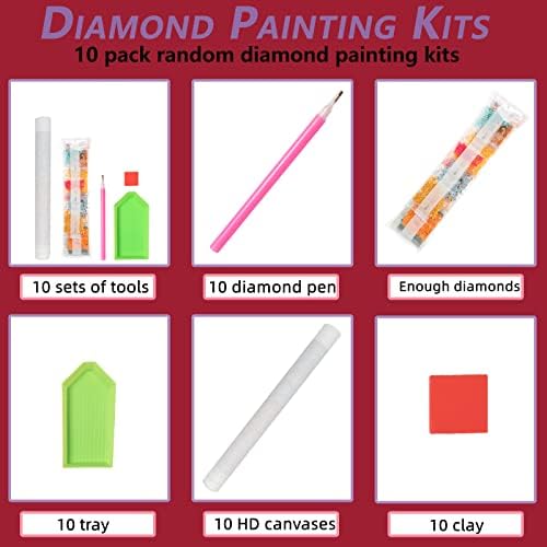 Pinlvhg 10 paketa Random Diamond slikarski setovi, 5D dijamantna umjetnost misterija dijamantna slika za odrasle djece početnike,