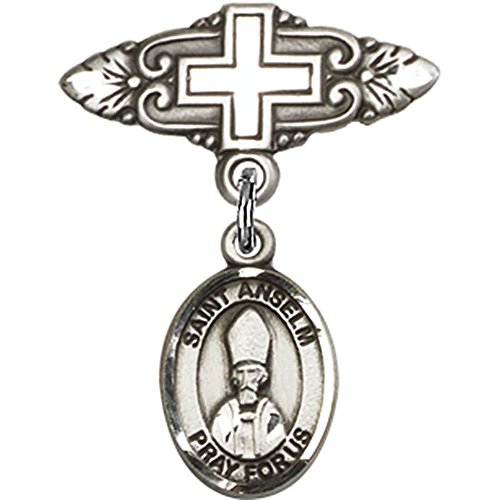 Srebrna značka za bebe sa šarmom St. Anselm od Canterburyja i iglom za značku sa krstom 1 X 3/4 inča