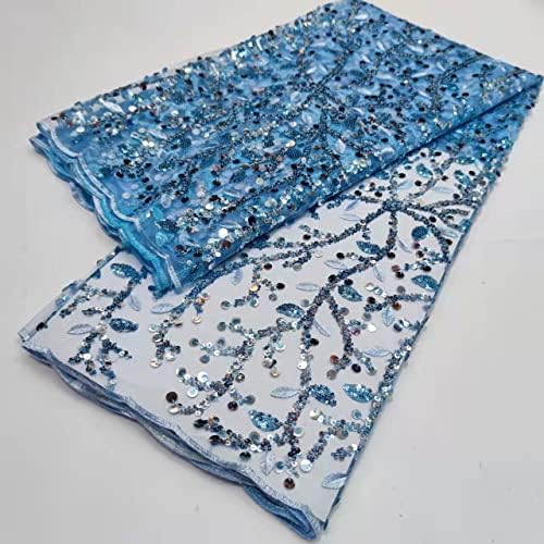 MSBRIC Sky Blue Nigerijski Sequin čipkaste tkanine til mrežasta čipkasta tkanina organza čipkasta tkanina sa šljokicama 5yard-čipkaste