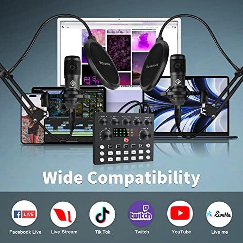 Podcast equipment Bundle,Audio interfejs sa DJ mikserom i Kondenzatorskim mikrofonom za 4, Sve-u-jednom Audio mikser savršen za PC/telefon/Laptop,snimanje,Streaming,