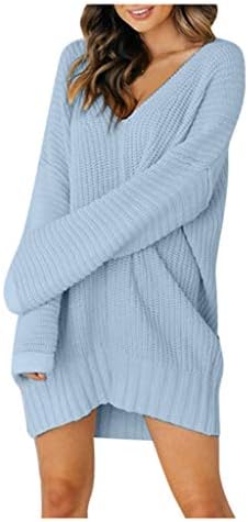 PIMELU džemper s dugim rukavima za žene, dugim rukavima Pleteni pulover dugih rukava V-izrez pulover džemper