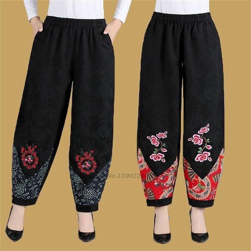 Nacionalni cvijet vezene tradicionalne kineske žene labave hlače za noge orijentalne etničke hlače Color3 m