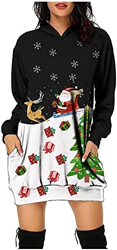 Haljina za novu godinu za žene Božićna ženska kravata tinte ispisane duksere Slouchy hoodie pulover haljina Top dukseri