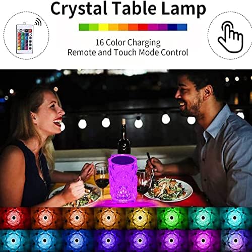 NEIOAAS LED Crystal Rose Tabela Lamp, kontrola dodira Rose Crystal Tabela Lamp, 16rgb boja mijenja zatamnjenje noćno svjetlo, Tip C Port punjiva daljinska Kontro noćna lampa, poklon za djecu tinejdžere