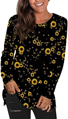 Vrhovi za teen djevojke zimske jeseni dugih rukava Crew vrat suncokret cvjetni print vitkih tunika bluze juniori odjeća TC